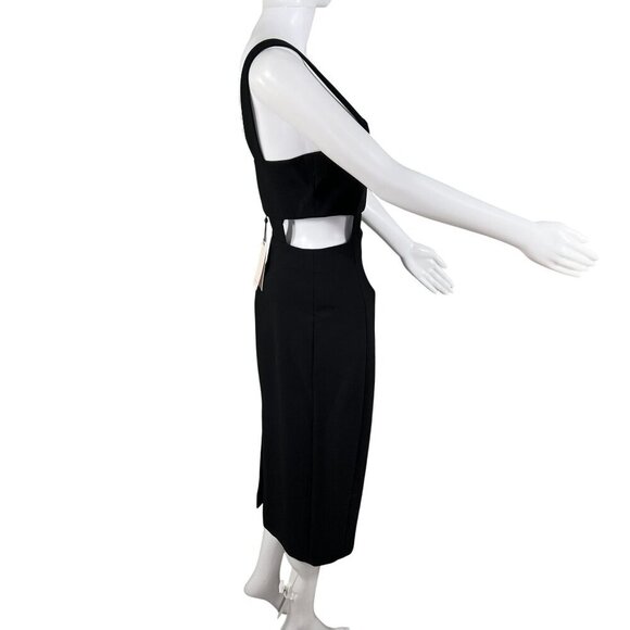 Cinq A Sept NWT Womens 8 Black Midi Cutout Dress Straps Side Zippers Bodycon - Picture 10 of 16